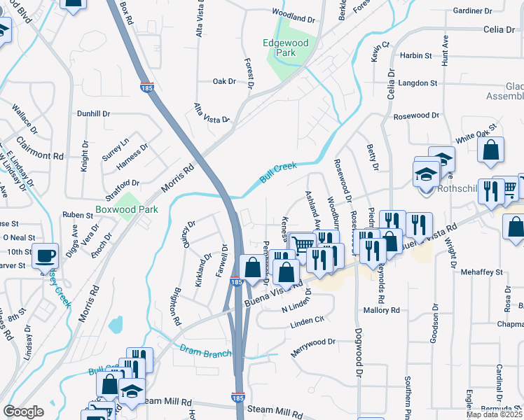 map of restaurants, bars, coffee shops, grocery stores, and more near 3807 Pembrook Court in Columbus