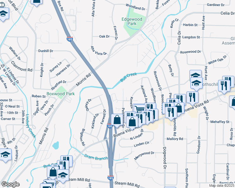 map of restaurants, bars, coffee shops, grocery stores, and more near 3807 Pembrook Court in Columbus