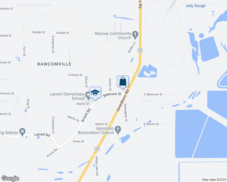 map of restaurants, bars, coffee shops, grocery stores, and more near 220 Bawcom St in West Monroe