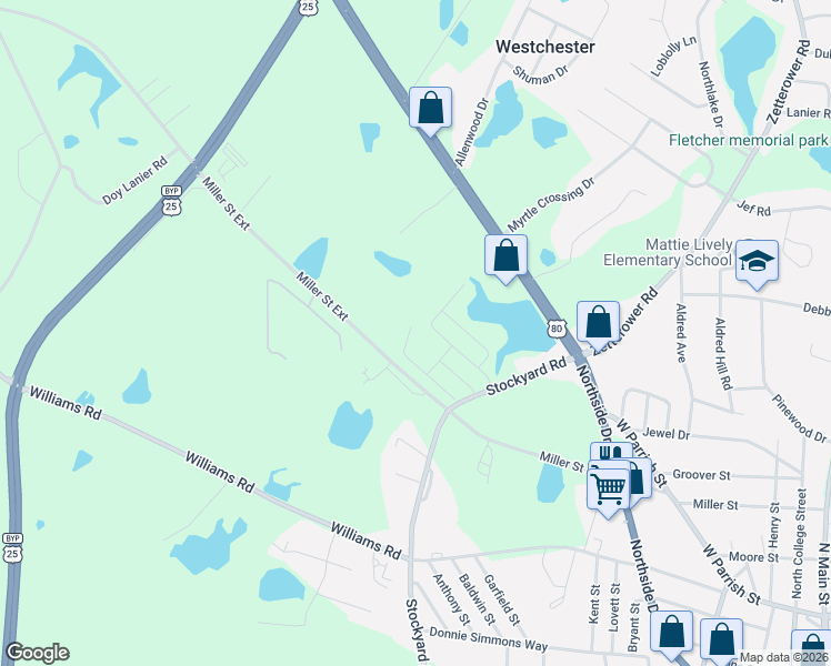 map of restaurants, bars, coffee shops, grocery stores, and more near 107 Buckhaven Way in Statesboro