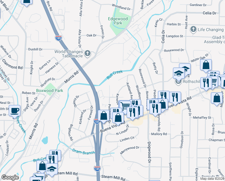 map of restaurants, bars, coffee shops, grocery stores, and more near 1030 Pembrook Drive in Columbus