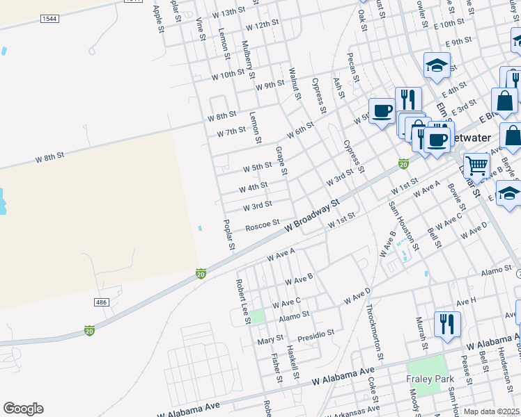 map of restaurants, bars, coffee shops, grocery stores, and more near 914 West 3rd Street in Sweetwater