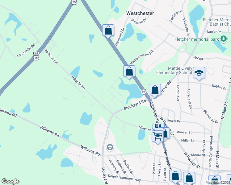 map of restaurants, bars, coffee shops, grocery stores, and more near 233 Sunview Drive in Statesboro