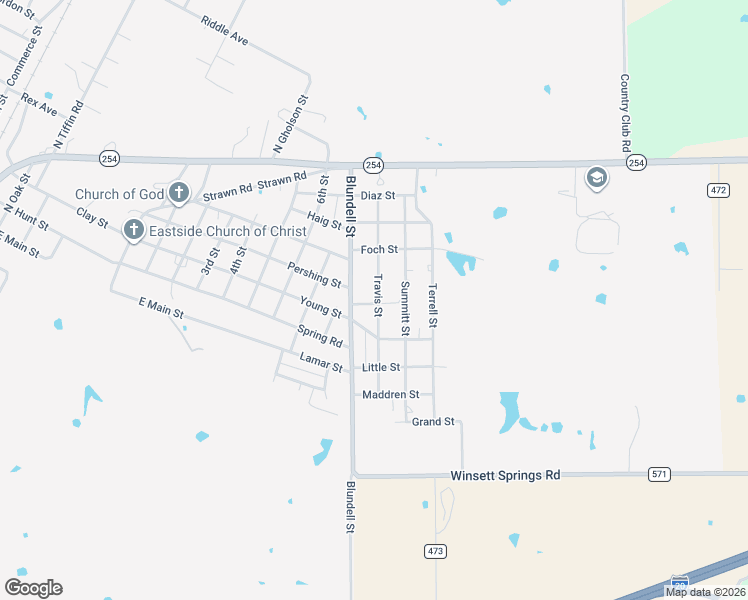 map of restaurants, bars, coffee shops, grocery stores, and more near 401 Travis Street in Ranger