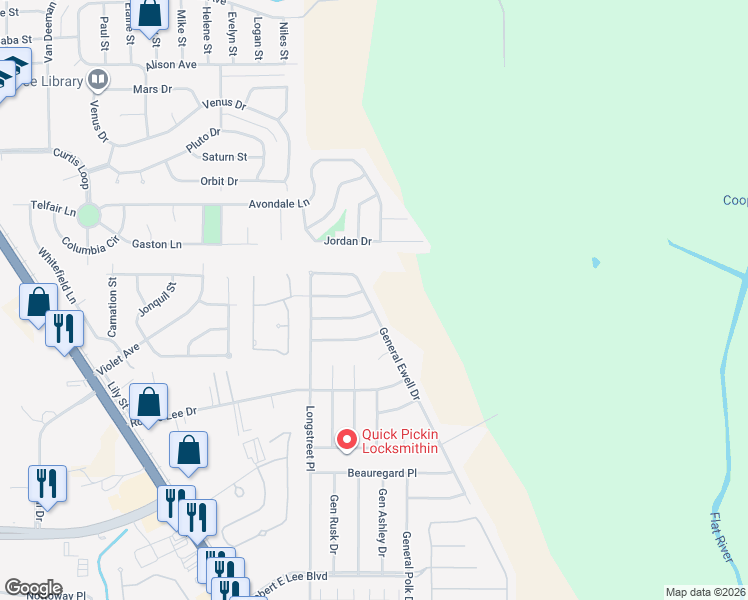 map of restaurants, bars, coffee shops, grocery stores, and more near 4615 General Ewell Drive in Bossier City