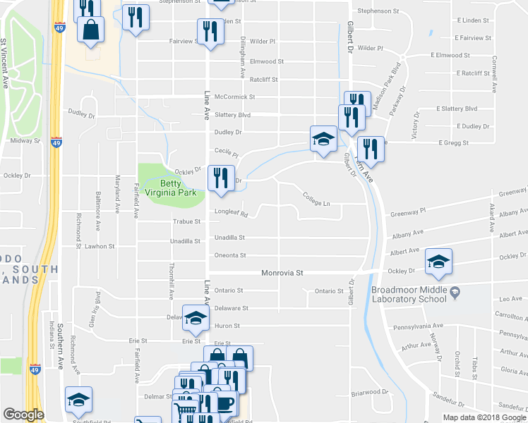 map of restaurants, bars, coffee shops, grocery stores, and more near 615 Longleaf Road in Shreveport