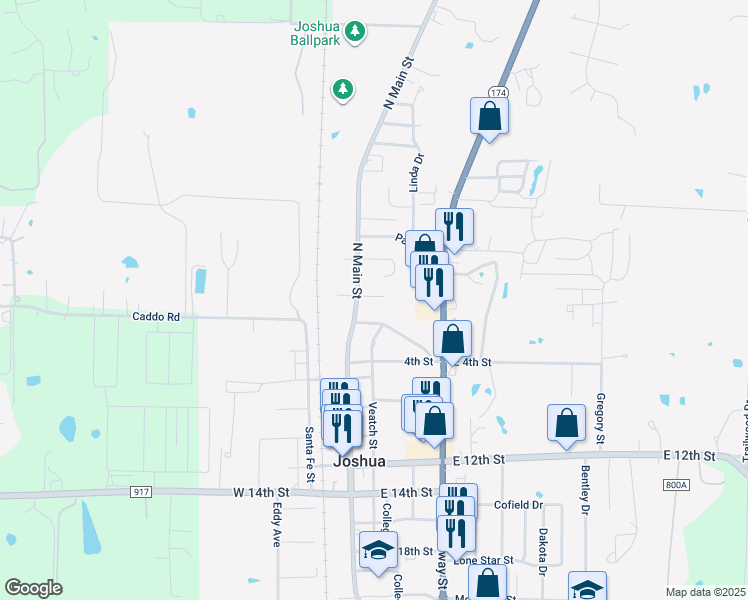 map of restaurants, bars, coffee shops, grocery stores, and more near 106 Ramada Avenue in Joshua