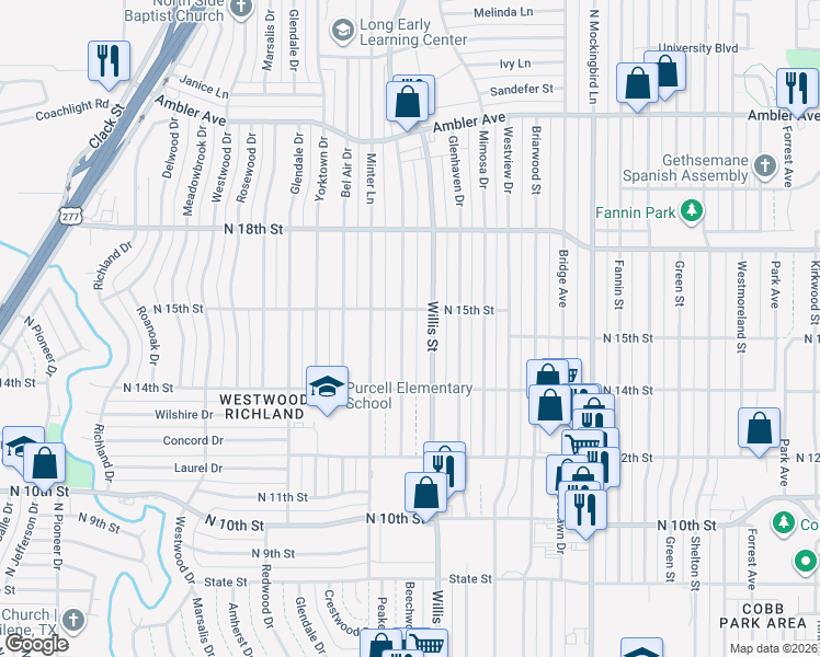 map of restaurants, bars, coffee shops, grocery stores, and more near 1463 Beechwood Ln in Abilene