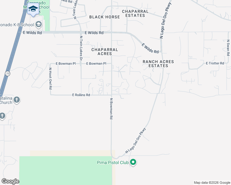 map of restaurants, bars, coffee shops, grocery stores, and more near 14410 North Bowman Road in Tucson