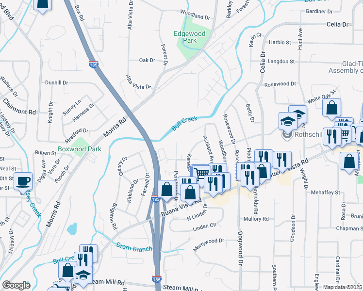 map of restaurants, bars, coffee shops, grocery stores, and more near 1030 Pembrook Drive in Columbus