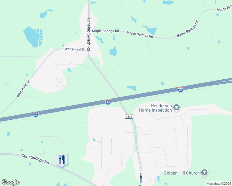 map of restaurants, bars, coffee shops, grocery stores, and more near 3449 Lansing Switch Road in Longview