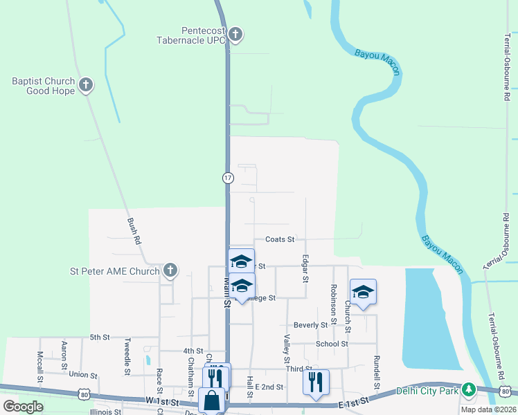 map of restaurants, bars, coffee shops, grocery stores, and more near 1010 Clarice Street in Delhi