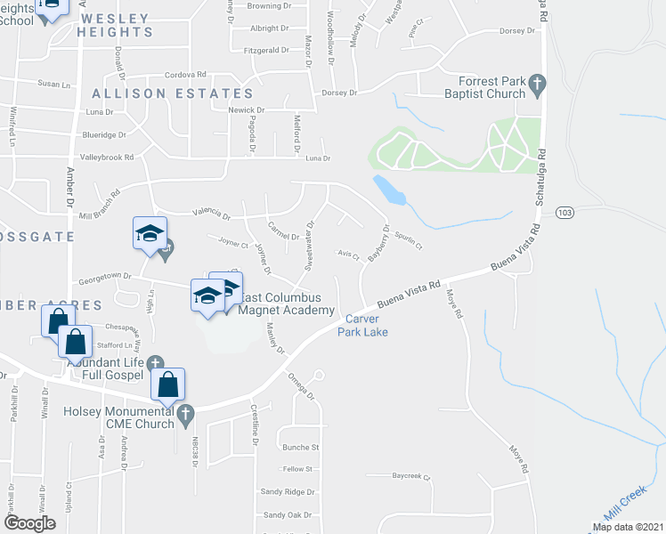 map of restaurants, bars, coffee shops, grocery stores, and more near 1157 Richland Drive in Columbus