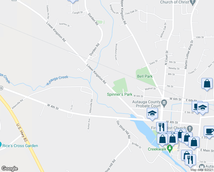 map of restaurants, bars, coffee shops, grocery stores, and more near 557 Lower Kingston Road in Prattville