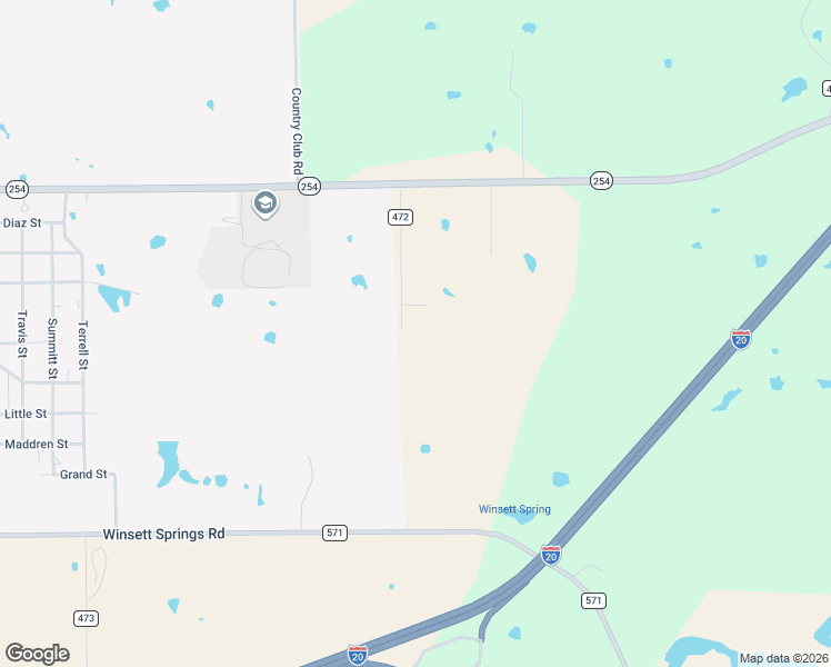 map of restaurants, bars, coffee shops, grocery stores, and more near 125 County Road 472 in Ranger