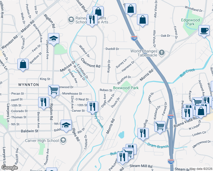 map of restaurants, bars, coffee shops, grocery stores, and more near 3516 Stratford Drive in Columbus