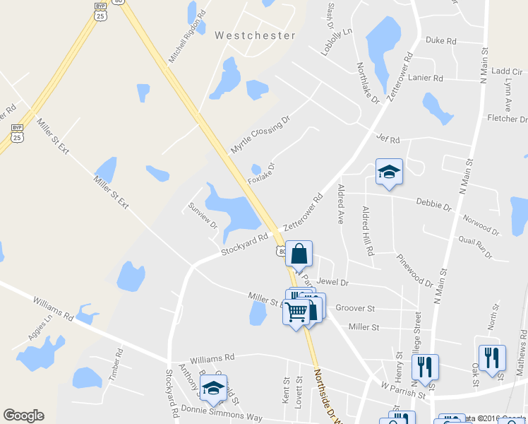 map of restaurants, bars, coffee shops, grocery stores, and more near Highway 26 in Statesboro