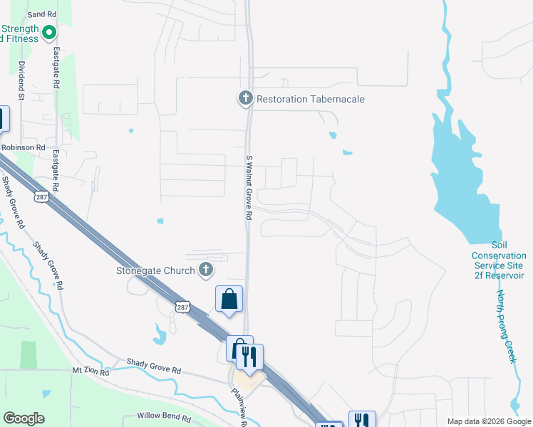 map of restaurants, bars, coffee shops, grocery stores, and more near 1501 South Walnut Grove Road in Midlothian