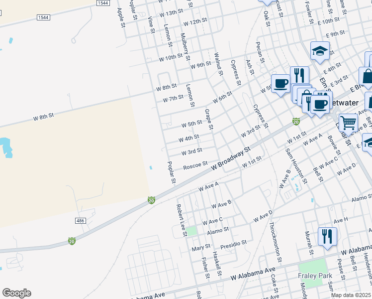 map of restaurants, bars, coffee shops, grocery stores, and more near 914 West 3rd Street in Sweetwater