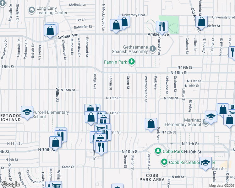 map of restaurants, bars, coffee shops, grocery stores, and more near 1518 Burger Street in Abilene