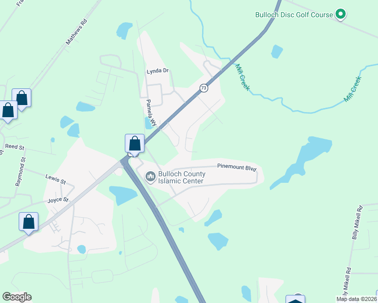 map of restaurants, bars, coffee shops, grocery stores, and more near 2068 Pinemount Blvd in Statesboro