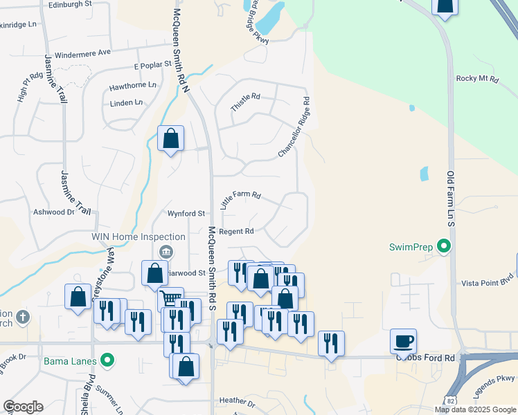 map of restaurants, bars, coffee shops, grocery stores, and more near 114 Regent Court in Prattville