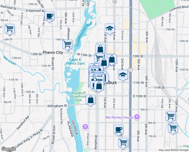 map of restaurants, bars, coffee shops, grocery stores, and more near 1120 Broadway in Columbus