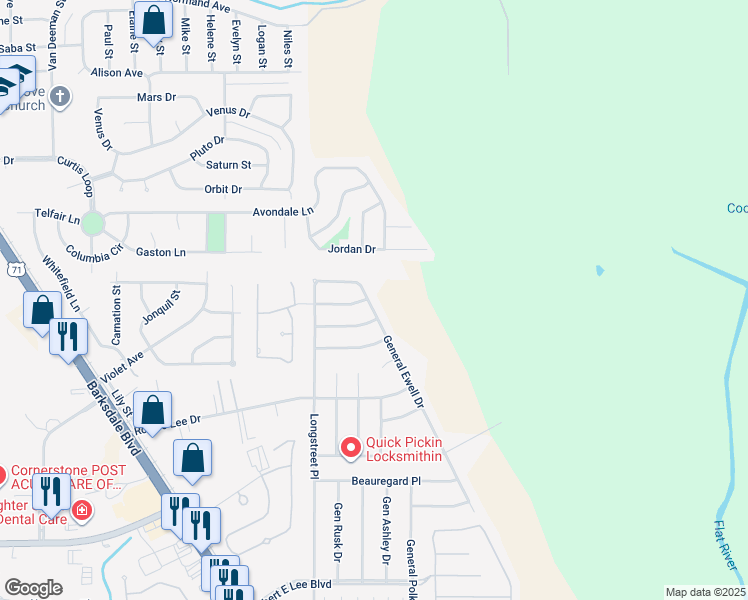map of restaurants, bars, coffee shops, grocery stores, and more near 2118 Gen Jackson Place in Bossier City