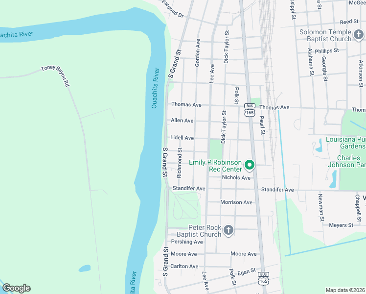 map of restaurants, bars, coffee shops, grocery stores, and more near 201-299 Polignac St in Monroe