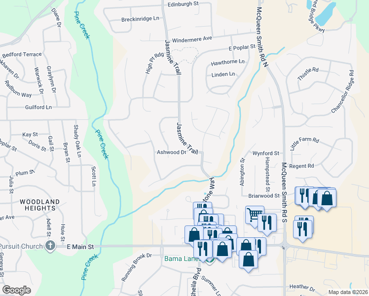 map of restaurants, bars, coffee shops, grocery stores, and more near 1611 Ashwood Dr in Prattville