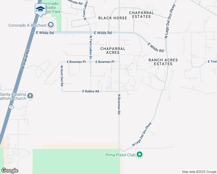 map of restaurants, bars, coffee shops, grocery stores, and more near 3799 East Rollins Road in Tucson