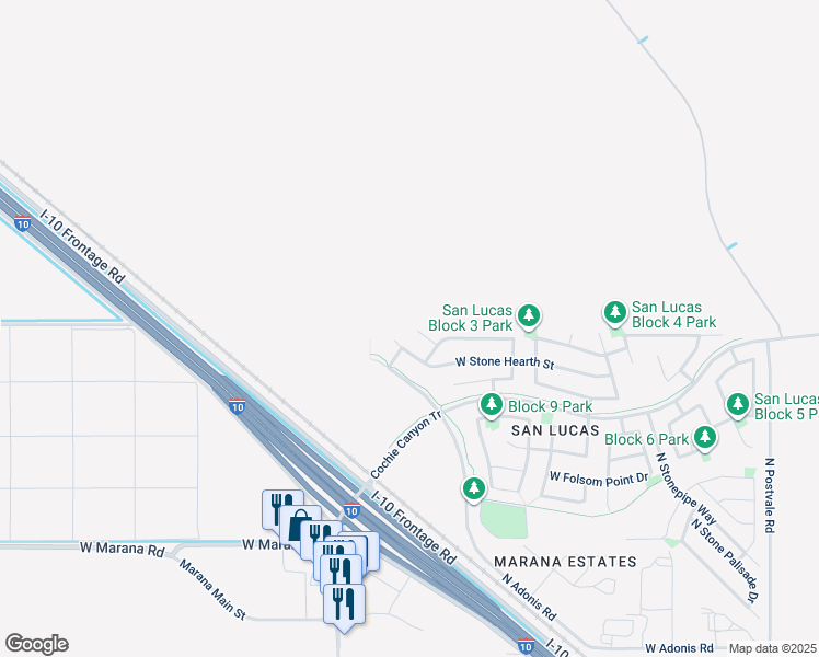 map of restaurants, bars, coffee shops, grocery stores, and more near 14397 North Bannerstone Court in Marana