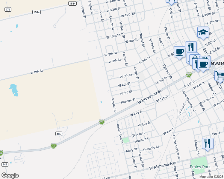 map of restaurants, bars, coffee shops, grocery stores, and more near 1011 West 4th Street in Sweetwater