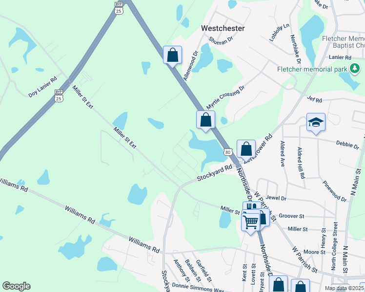 map of restaurants, bars, coffee shops, grocery stores, and more near 233 Sunview Drive in Statesboro
