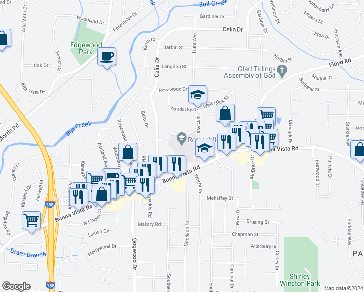 map of restaurants, bars, coffee shops, grocery stores, and more near 1136 Hunt Avenue in Columbus