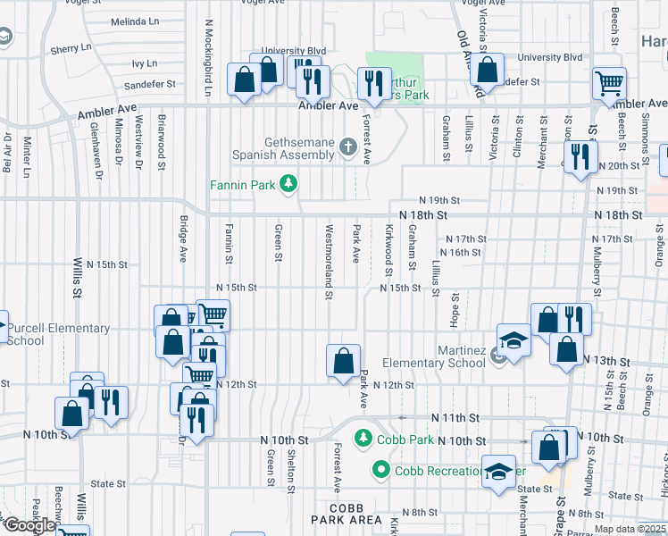 map of restaurants, bars, coffee shops, grocery stores, and more near 1533 Westmoreland Street in Abilene