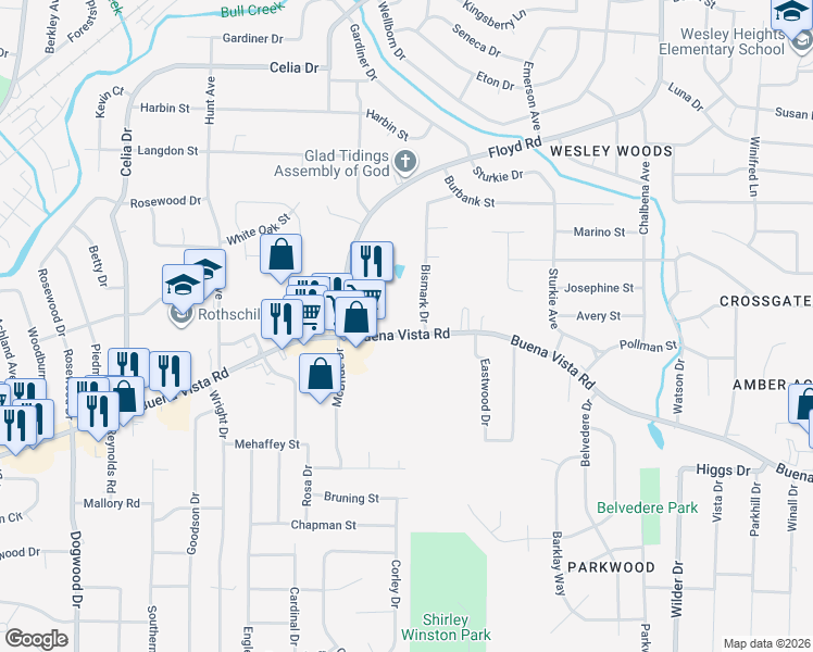 map of restaurants, bars, coffee shops, grocery stores, and more near 4941 Buena Vista Road in Columbus