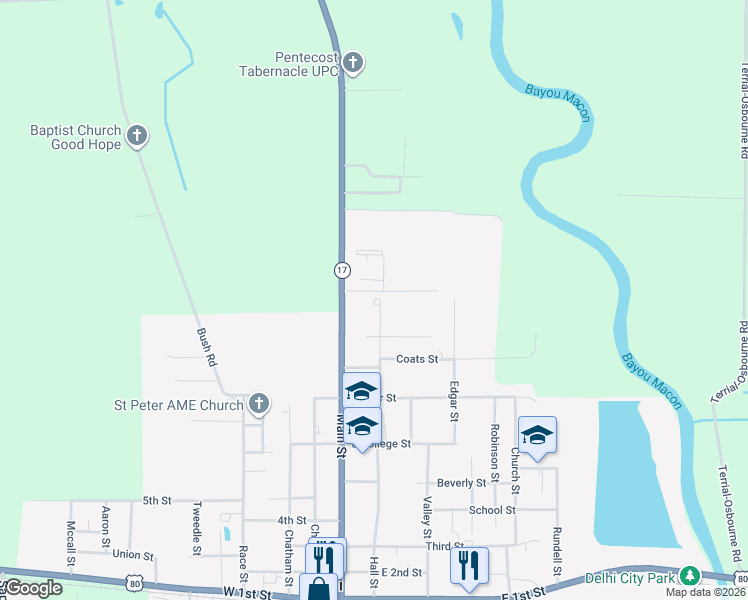 map of restaurants, bars, coffee shops, grocery stores, and more near 1010 Clarice Street in Delhi
