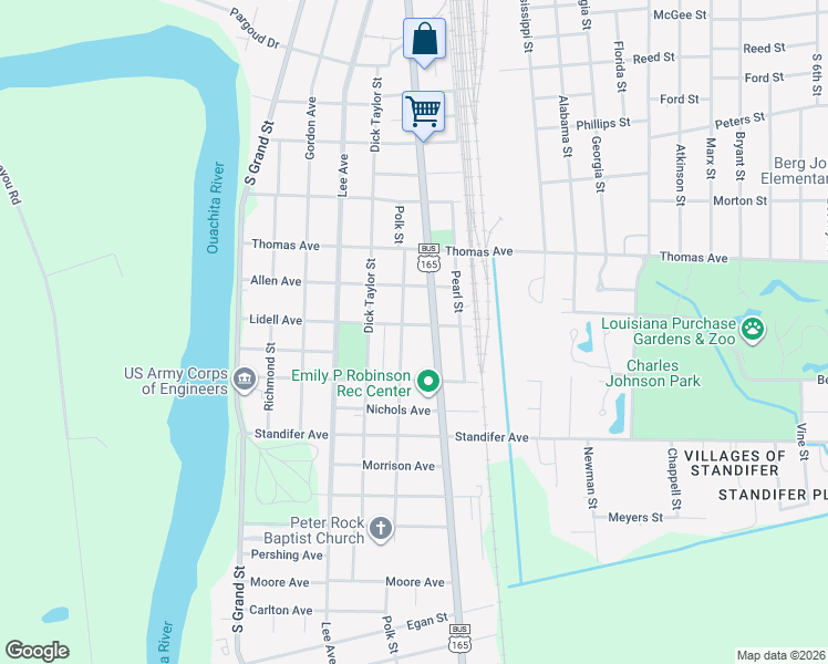 map of restaurants, bars, coffee shops, grocery stores, and more near 3309 Polk St in Monroe