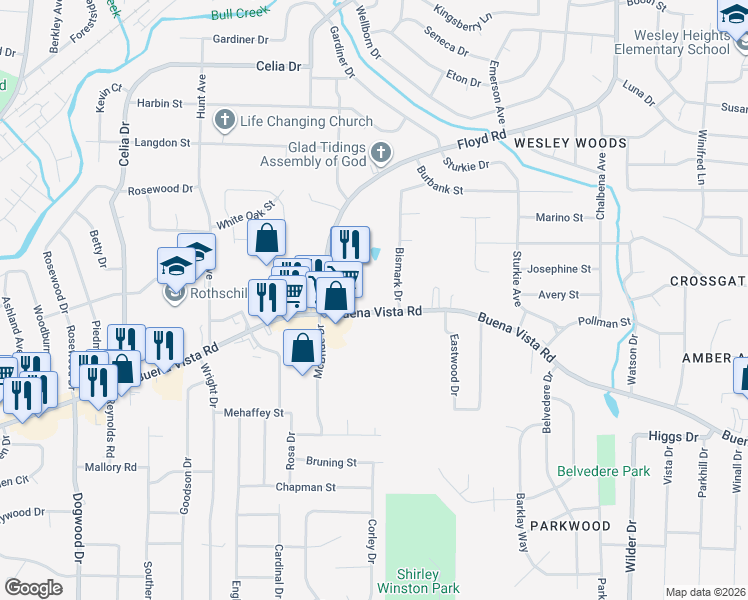 map of restaurants, bars, coffee shops, grocery stores, and more near 4941 Buena Vista Road in Columbus