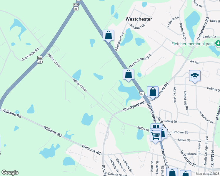 map of restaurants, bars, coffee shops, grocery stores, and more near 171 Buckhaven Way in Statesboro