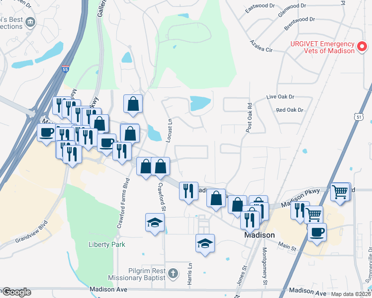 map of restaurants, bars, coffee shops, grocery stores, and more near 416 Summer Hill Road in Madison