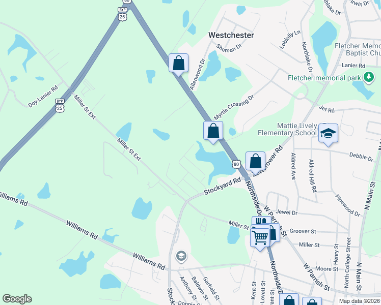 map of restaurants, bars, coffee shops, grocery stores, and more near 233 Sunview Drive in Statesboro
