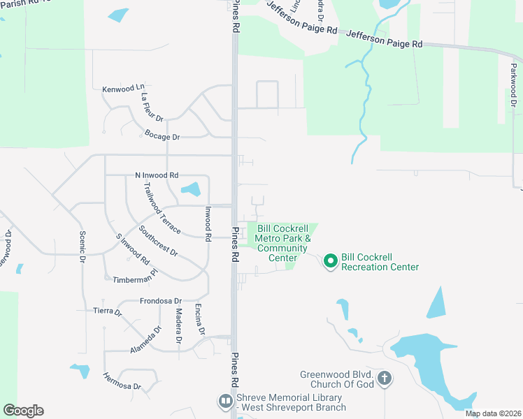 map of restaurants, bars, coffee shops, grocery stores, and more near 4411 Pines Road in Shreveport