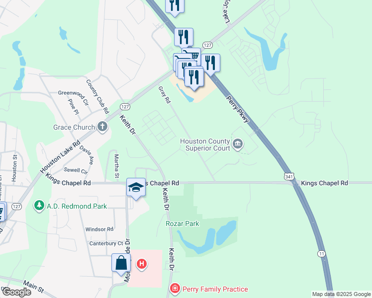 map of restaurants, bars, coffee shops, grocery stores, and more near 518 Gray Road in Perry