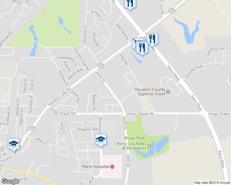 map of restaurants, bars, coffee shops, grocery stores, and more near 1310 Keith Drive in Perry