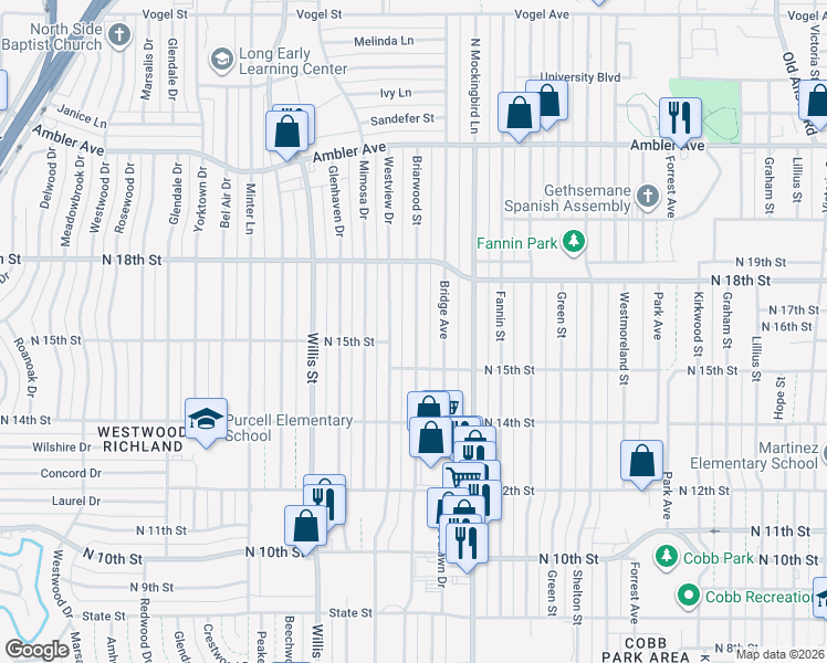 map of restaurants, bars, coffee shops, grocery stores, and more near 1634 Briarwood Street in Abilene