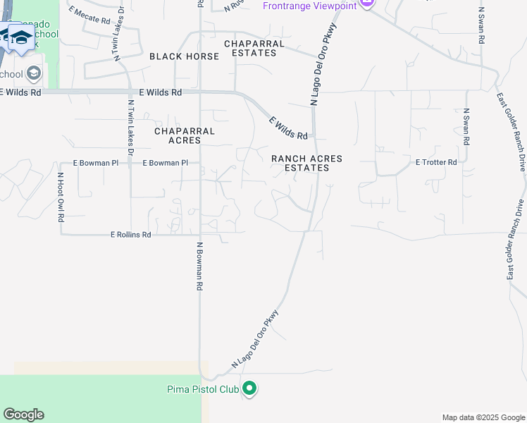 map of restaurants, bars, coffee shops, grocery stores, and more near 4075 East Rollins Road in Tucson