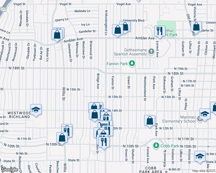 map of restaurants, bars, coffee shops, grocery stores, and more near 1633 North Mockingbird Lane in Abilene