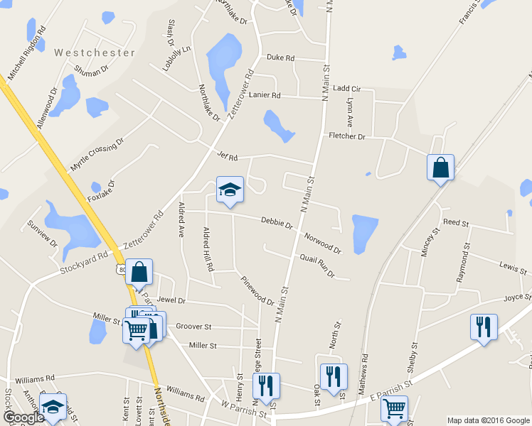map of restaurants, bars, coffee shops, grocery stores, and more near 112 Debbie Drive in Statesboro